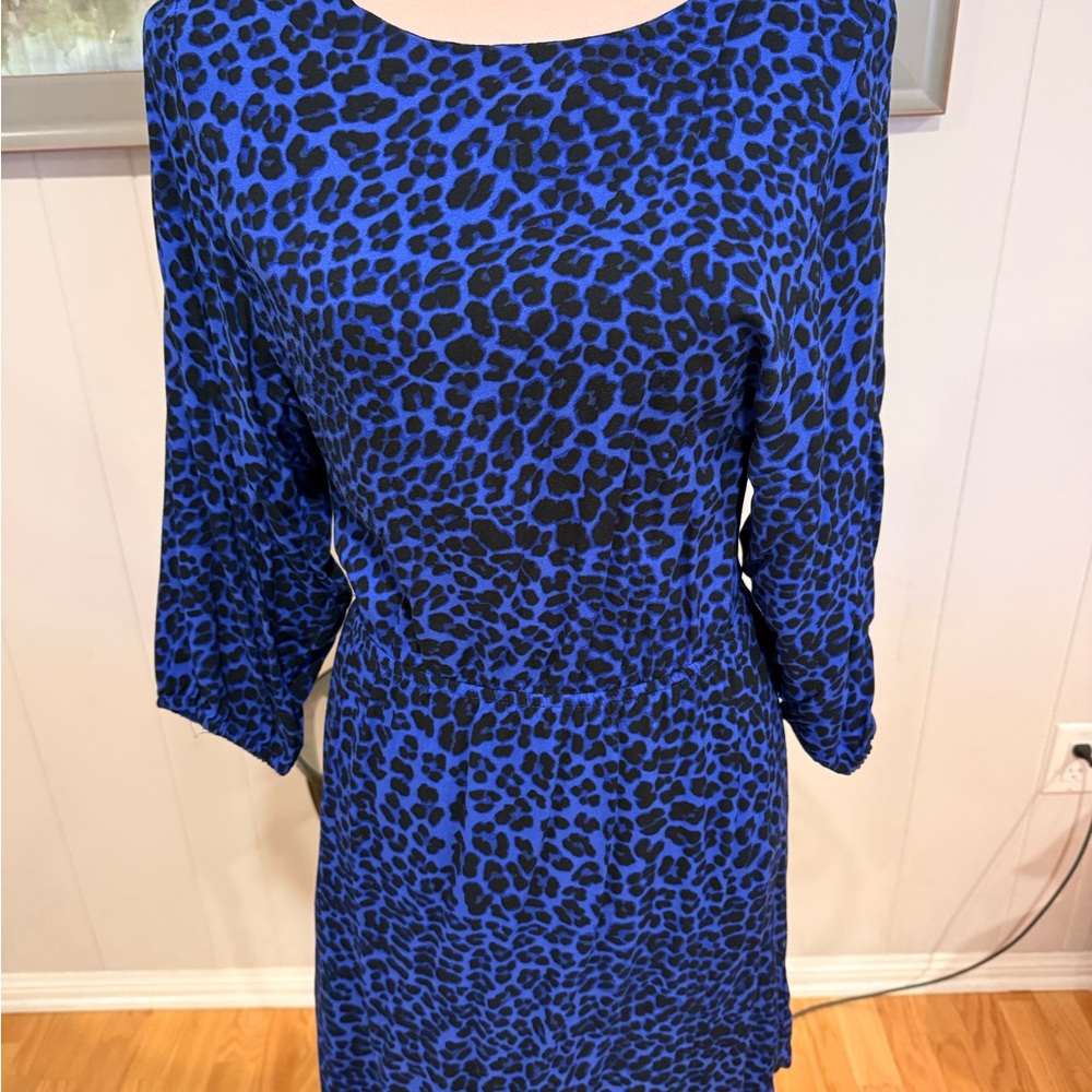 H&M Vibrant Blue Animal leopard Print Long Sleeve Dress